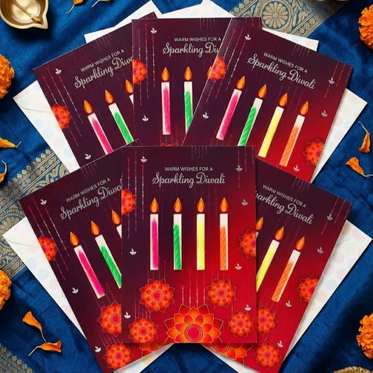 Pack Of 6 Sparkling Diwali with Candles Greeting Card