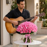 150 Pink Roses Grand Hand-Tied Bouquet with Guitarist