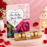 I Am Lucky You Are Mine Romantic Greeting Card With Chocolate