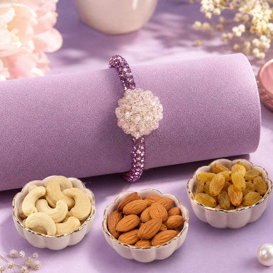 Crystal Flower Rakhi with Dry Fruits