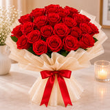 Red Roses With Chocolate Truffle Cake