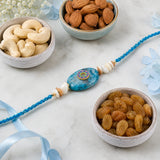Blue Stone Floral Enamel Rakhi with Dry Fruits