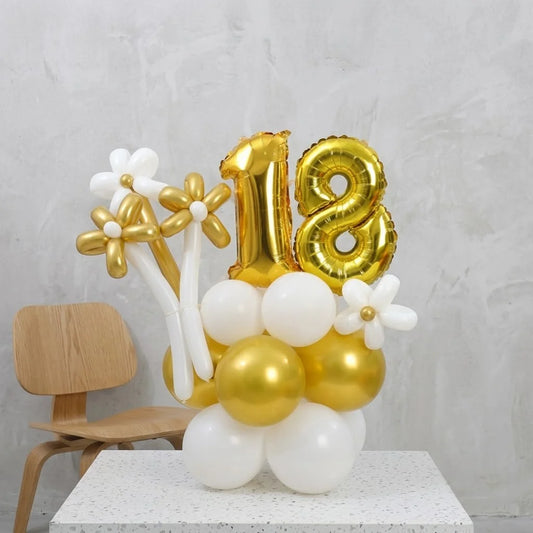 Golden Age Foil Balloon Stack with Daisy Foils