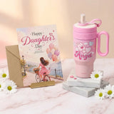 "Joyful Wishes" Personalized Daughter's Day Card with Pink Angel Tumbler