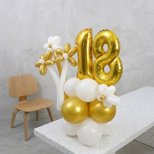 Golden Age Foil Balloon Stack with Daisy Foils