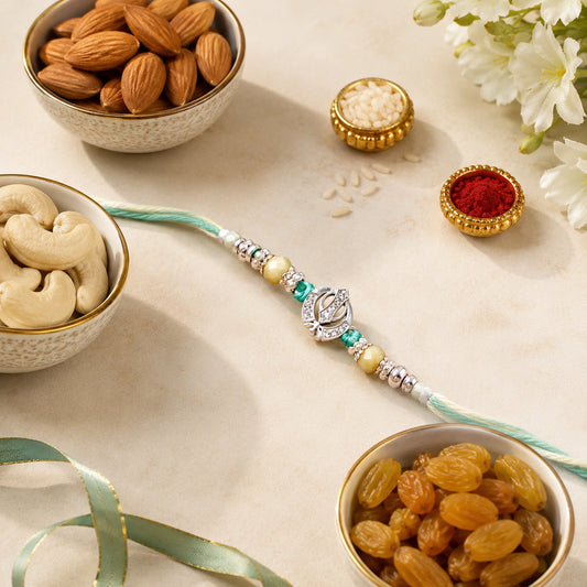Mint Floral Silver Charm Rakhi with Dry Fruits