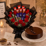10 Red Roses With Chocolates and Chocolate Truffle Cake