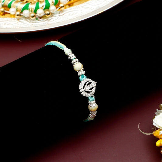 Mint Floral Silver Charm Rakhi with Dry Fruits
