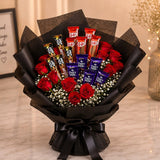 10 Red Roses With Chocolates and Chocolate Truffle Cake