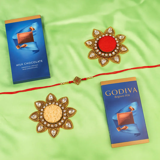 Antique Kundan Rakhi and Godiva Chocolate