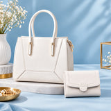 Ivory Structured Handbag and Wallet Combo