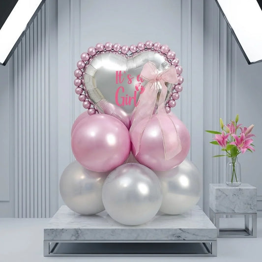 It's A Girl Pink & Silver Balloon Stack