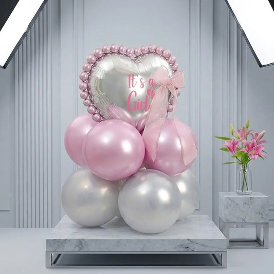 It's A Girl Pink & Silver Balloon Stack