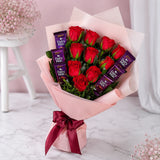 10 Red Roses & Dairy Milk Chocolate Bouquet