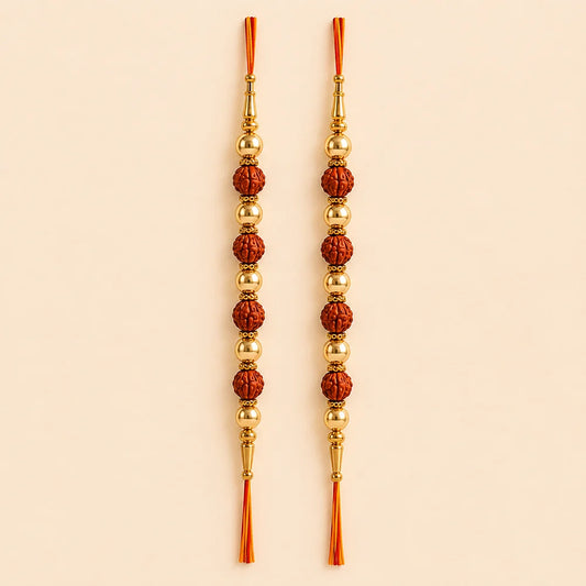 Set of 2 Rudraksha Rakhi with Premium Dark Chocolates | Sacred Rakhi Gift