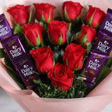 10 Red Roses & Dairy Milk Chocolate Bouquet