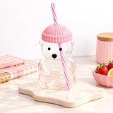 Bear Glass Sipper with Pink Lid & Straw