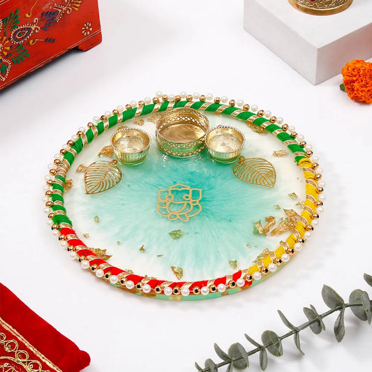 Divine Ganesha Green Designer Pooja Thali