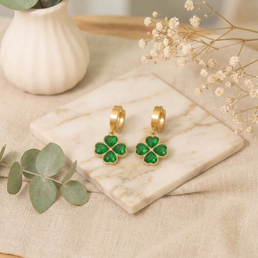 Green Clover Heart Hoop Earrings | Stupid Cupid