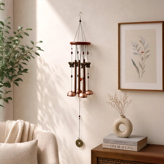 Copper Bell Wind Chime with Butterfly Charms