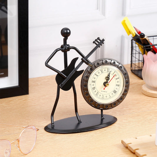 Black Metal Guitarist Figurine with Clock