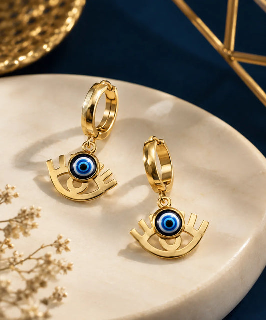 Golden Evil Eye Charm Hoop Earrings | Stupid Cupid