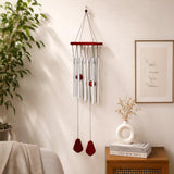 Silver Metal Tube Wind Chime with Red Accents