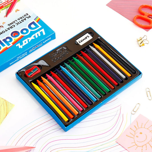 Luxor Doodles Plastic Crayons Extra Long