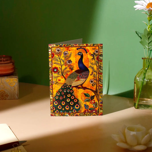 Pack of 50 Peacock Folk Art Greeting Card