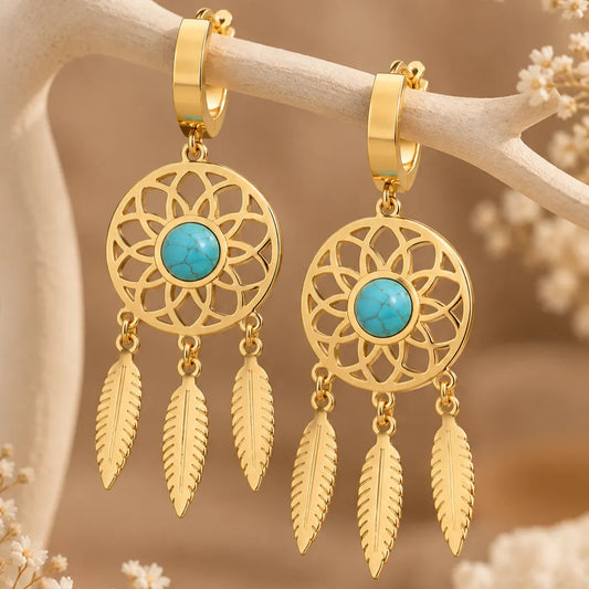 Turquoise Dreamcatcher Feather Hoop Earrings | Stupid Cupid