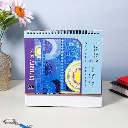 Pack Of 2 Multicolor Blue Geometric Art Desk Calendar 2027