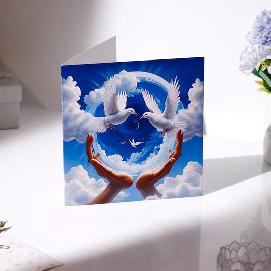 Pack of 50 Doves and Hands Sky Greeting Card