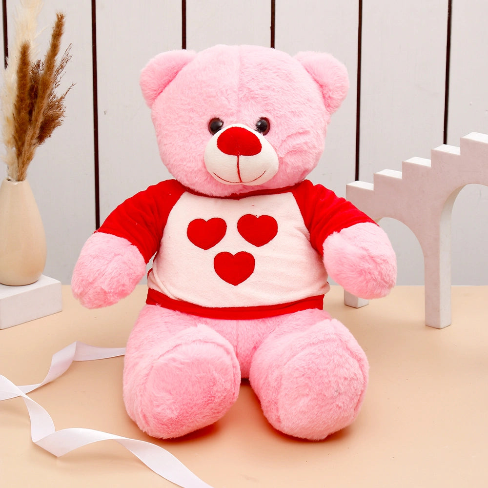 Cuddly Pink Teddy Bear in T-Shirt
