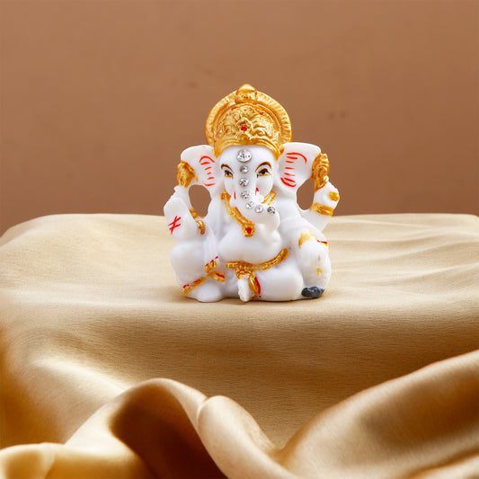 Ganesha Idol with Set of 2 Modak Diyas - Orange