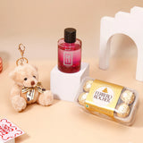 Light Brown Teddy Bear Keychain With Perfume and Ferrero Rocher