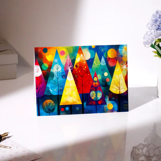 Pack of 50 Colourful Festive Trees Greeting Card