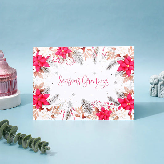 Pack of 50 Season's Greetings Poinsettia Greeting Card