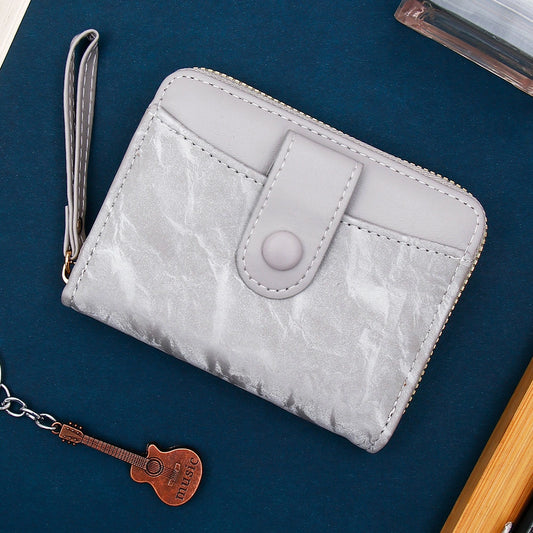 Grey Two-Tone Zip-Around Wallet with Wristlet Strap