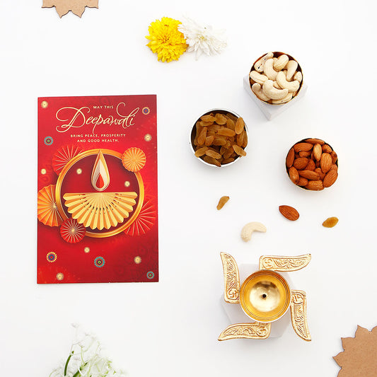 Shubh Diwali Greeting Card with Diya and Dry Fruits