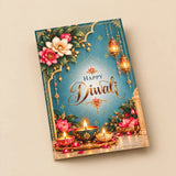Personalized Diwali Greeting Card with Lanterns, Lotus & Diyas on Teal