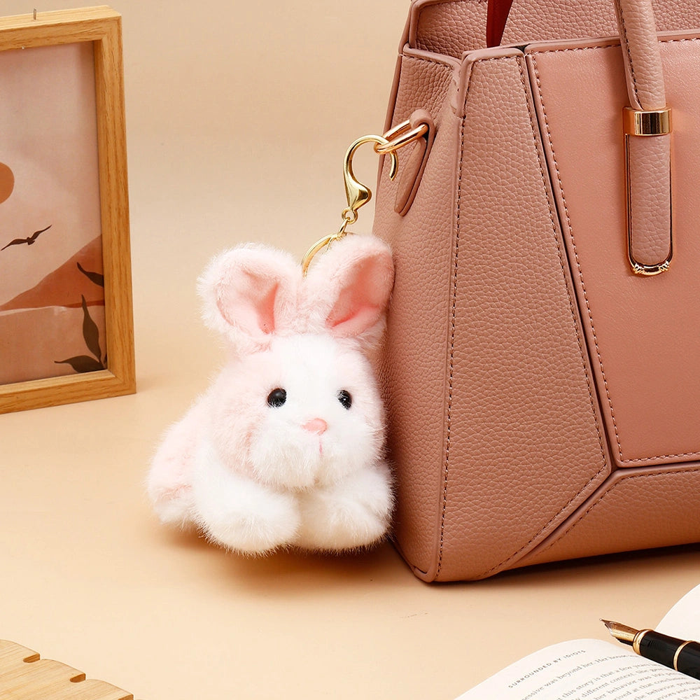 Fluffy Pink Bunny Rabbit Plush Keychain