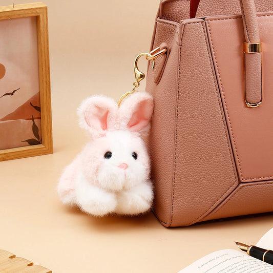 Fluffy Pink Bunny Rabbit Plush Keychain