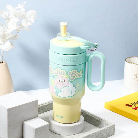 Twinkle Cartoon Tumbler with Straw & Handle – Blue