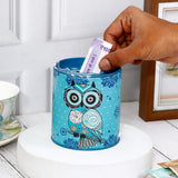 Boho Teal Owl Tin Money Box