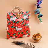 Kamdhenu Cow Ethnic Handcrafted Zip Up Fabric Bag With Lal Peda - 250 GM