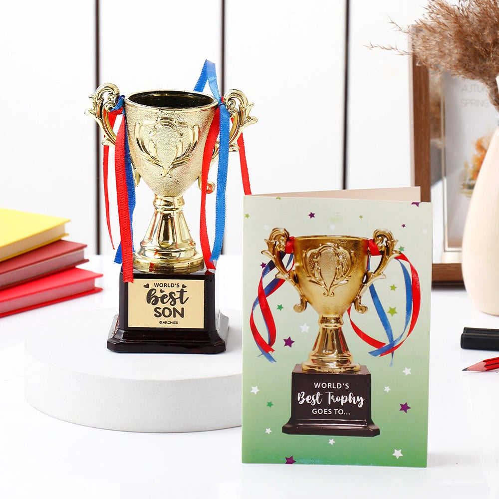 Archies World's Best Son Gold Trophy with Greeting Card
