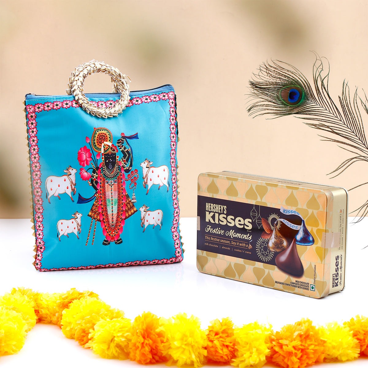 Shree Narayan Ethnic Handcrafted  Zip Up Fabric Bag With Chocolate