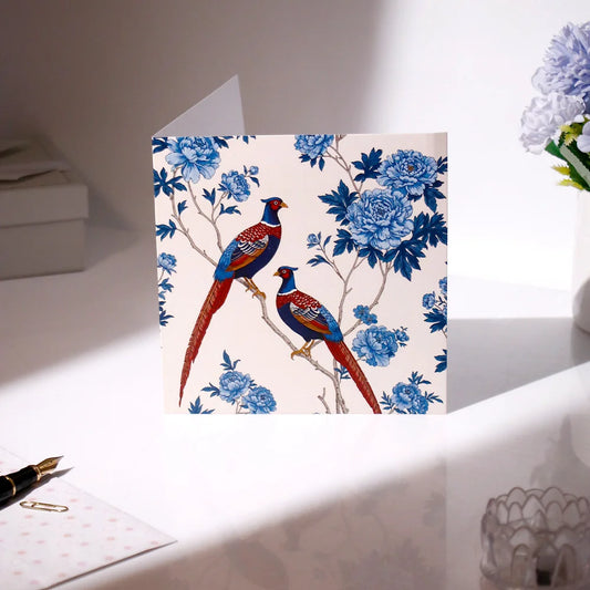 Pack of 50 Blue Pheasants Floral Greeting Card