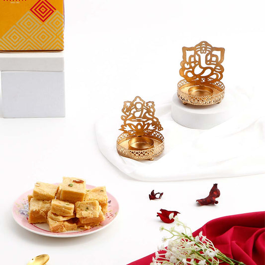 Lakshmi Ganesha Tealights with Soan Papdi