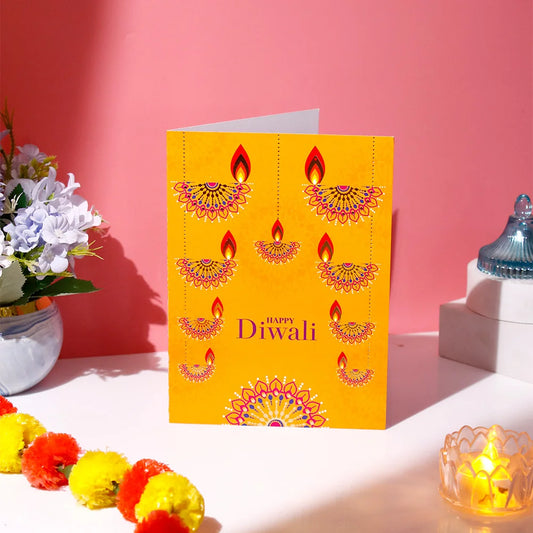 Pack of 50 Happy Diwali Hanging Diyas Mandala Greeting Card